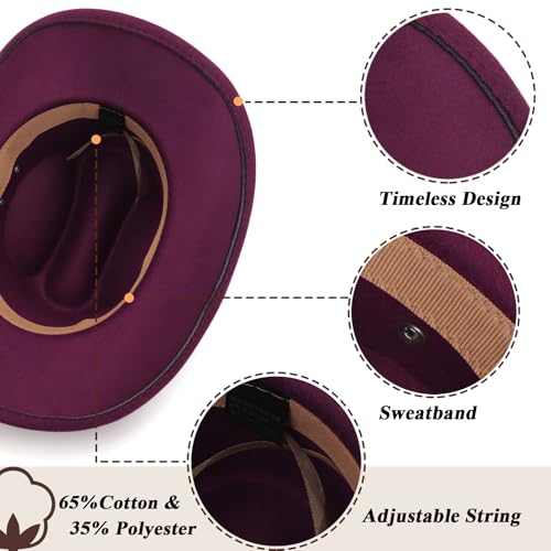 Image of DRESHOW Cowboy Hat for Women and Men Western Felt Cowboy Cowgirl Hat Wide Brim Belt Buckle Retro Fedora Hats Unisex Caps