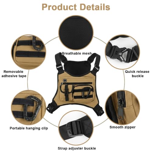 Image of GUSTAVE Chest Bag for Men Women Black Tactical Vest Bag Waterproof Multi-pockets Adjustable Rig Bag for Running, Cycling, Sports, Workouts, Outdoor
