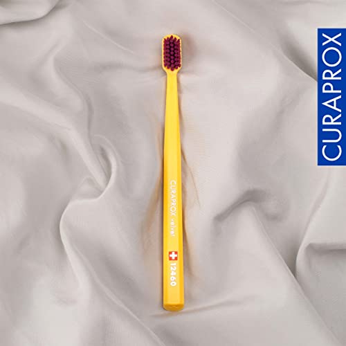 Image of Curaprox CS 12460 Velvet Soft Toothbrush - Sensitive Gum Care | Ultra-Gentle Cleaning with 12,460 Filaments | Single Pack, Yellow-Burgundy