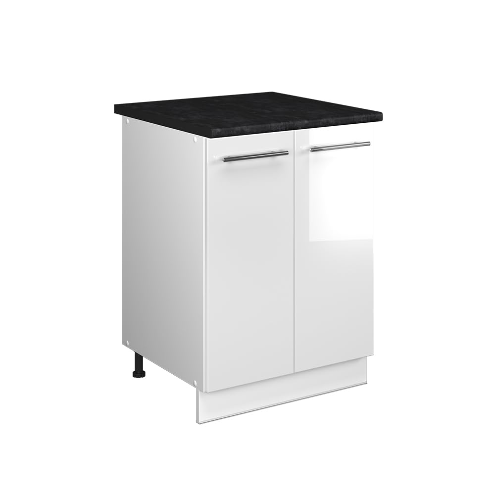 Vicco Spülenunterschrank Fame-Line, Weiß Hochglanz/Weiß, 60 cm