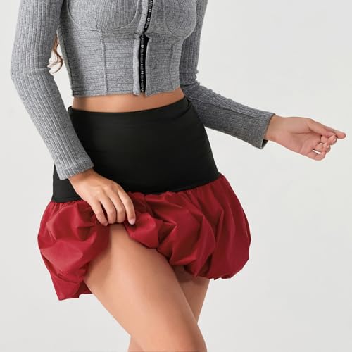 Women's Y2K Bubble Mini Skirt High Waist Pleated Ruffle Hem Puffy Casual Summer Short A-Line Skirt Streetwear4