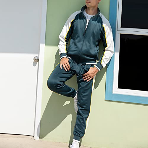 amropi Survêtement Homme Ensemble Veste Sweat et Pantalon Jogging Combinaison de Sport Vert Blanc,XL – vue 2