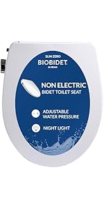 Bio Bidet Slim Zero Non Electric Bidet Toilet Seat Round, Low Profile Seat with Slow Close Lid, B...