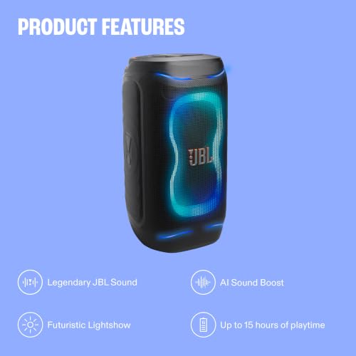 Image of JBL PartyBox 130 Portable Party Speaker with 200W Pro Sound, AI Sound Boost, Futuristic Lightshow, 15 Hrs Playtime, Auracast, Dual Mic & Guitar Inputs, Optical Input for TV, IPX4 Splashproof, Black