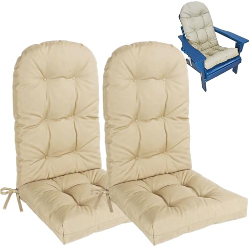 zen shi fu Outdoor Adirondack Chair Cushions Set of 2, Waterproof Patio Rocking Chair Cushions High Back, Thickened Patio Chair Pad for Indoor with Tie Straps,48x19x4 inches (2, Kahaki)