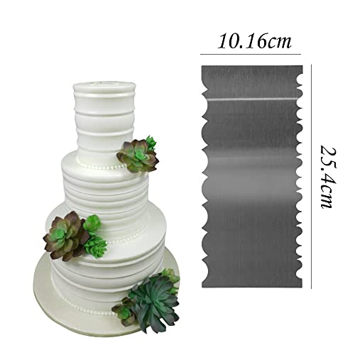 3 Pieces Stainless Steel Cake Scraper Cake Decorating Tools Edge Side Jagged Wave Double Sided Patterned Comb Metal Cake Carving Smoothing Mousse Butter Cream Pastry - Image 3