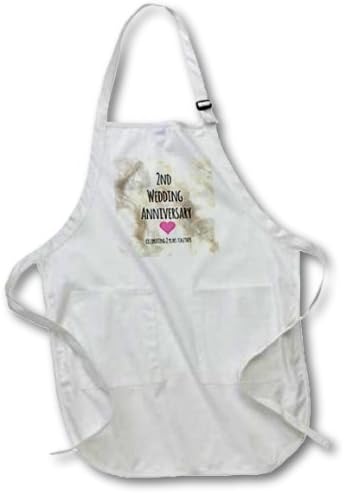 3dRose apr_154429_4 2nd Wedding Anniversary Cotton Celebrate 2 Years Second Anniversaries Full Length Apron with Pockets, 22 by 30-Inch, Black