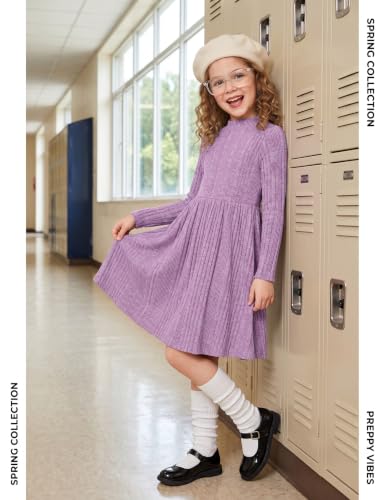 Image of Arshiner Girls Dresses Long Sleeve A Line Knit Sweater Dress with Pockets