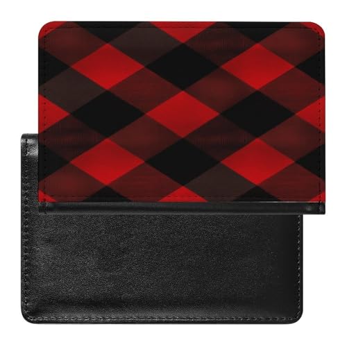 Plaid Red And Black1 Passport Holder for Travel Document Holders PU Leather Credit Card Holder Minimalist Front Pocket Wallet Fashion Passport Wallet Cover Case Slim Bifold