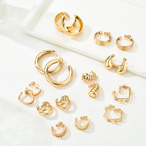 Image of 15 Pairs Multi-style Clip-on Earrings for Women, Hypoallergenic,Ligthweight,Come with Rubber Pads.Non-pierce