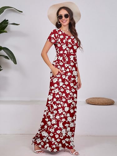 Image of DEARCASE Maxi Dress for Women Short Sleeve Casual Summer Loose Plain Comfy Long Dresses with Pockets