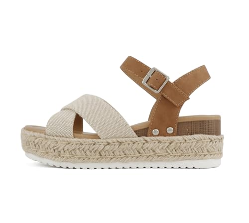 Image of Soda inchFIRELY inch ~ Women Round Toe Crisscross Band Platform Espadrille Wedge Sandal with Adjustable Ankle Strap
