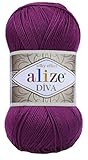 Alize Diva Silk Effect 100% Microfiber Acrylic Yarn 1 Ball skeins 100gr 383yds Color (297 - Plum)
