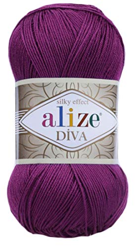 Alize Diva Silk Effect 100% Microfiber Acrylic Yarn 1 Ball skeins 100gr 383yds Color (297 - Plum)