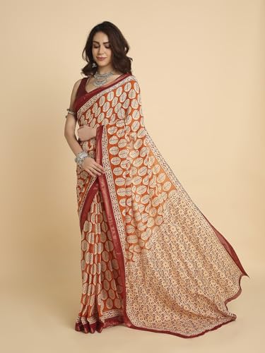 Image of RATAN Women's Pure Soft Cotton Saree with Blouse Piece | Lightweight Breathable Daily Wear Cotton Saree | Traditional Printed Saree for Office Casual & Summer Wear
