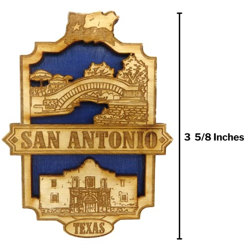 Wooden San Antonio Texas Montage Laser Cut And Painted Magnet, Rustic State Souvenir Gifts And Collectible Accessories For Refrigerators, Lockers, Or Whiteboards, 3 5/8 Inches #TOP2