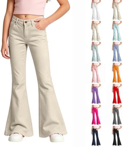 Girls School Uniform Pants Kids High Stretchy Flare Dress Bootcut Pants
