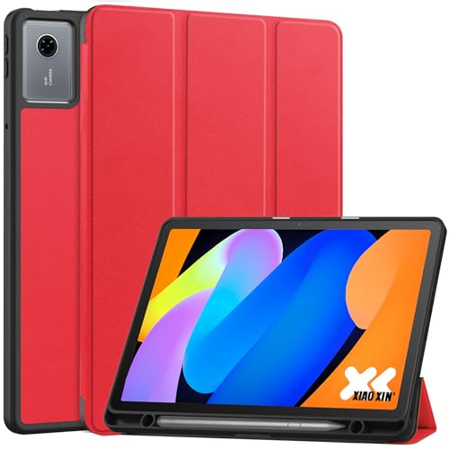 Coque pour tablette 11 2025 YRH rouge avec porte-stylo et protection arriere en TPU souple