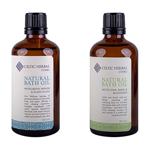 Celtic Herbal Bath Oil Multipack | Mandarin, Lime & Basil | Exotic Wood & Ylang Ylang | 100% Natural, Softens & Nourishes Skin Cover