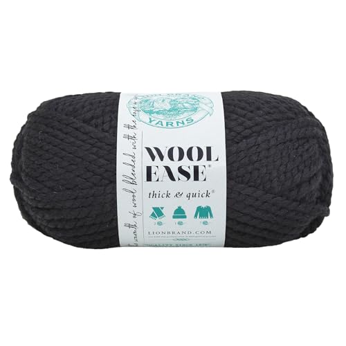 Image of Lion Brand Yarn Wool-Ease Thick & Quick Yarn, Soft and Bulky Yarn for Knitting, Crocheting, and Crafting, 1 Skein, Black | Super Bulky Wool Acrylic Blend Fiber for Soft Hats, Sweaters, Chunky Blankets, Yarn for Crochet, Knitting, Crafts, Weaving