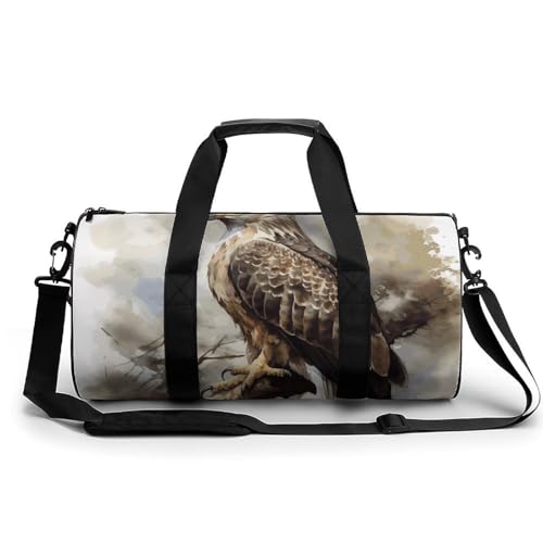 Gym Bag for Men Women Watercolor of Hawk Sitting Duffel Bag Overnight Bag with Compartment Gym Sackpac