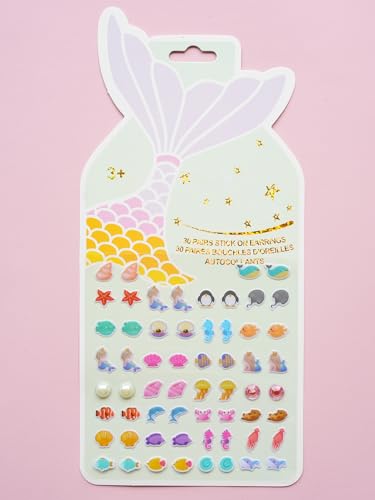 Image of Stick On Earrings - Girls 3D Unicorn Sticker Earrings Self-Adhesive Glitter Craft Gem Stickers (Mermaid)