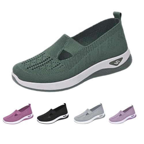 Women's Woven Breathable Soft Sole Shoes,Slip on Diabetic Walking Shoes Wide Width Hands Free Slip in Sneakers Arch Support