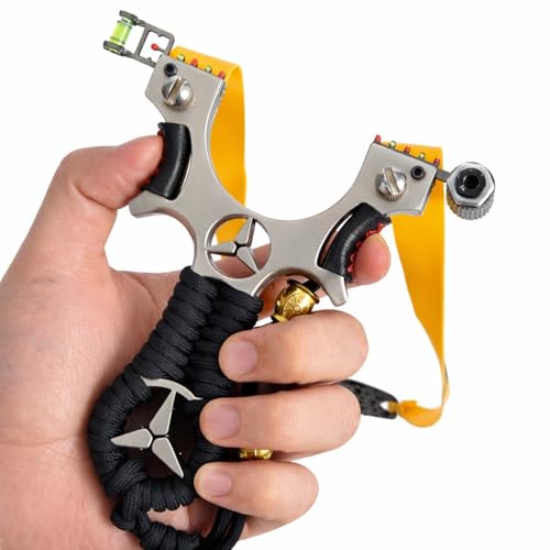Image of Slingshot Heavy Duty Metal Catapult with Laser Sight Stainless Steel Frame for Adults Beginners Outdoor Target Practice Professional Gulel Slingshot Multicolor (Handle with Grip)