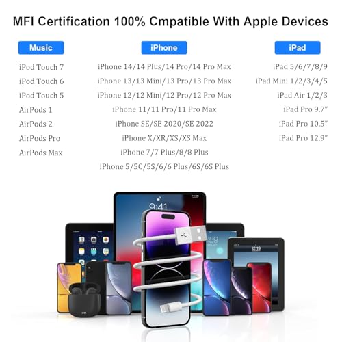 Image of esbeecables Iphone Charger [MFI Certified],pct with 2 x 1.8M Lightning Cable Data Sync Charging with 2 Usb Adapter for Travel Compatible with Iphone