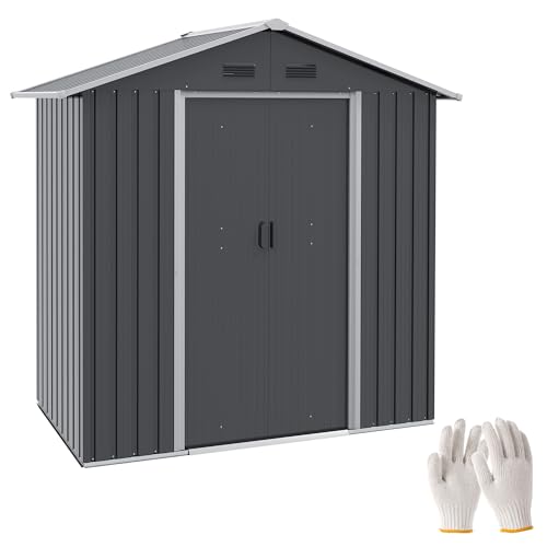 Outsunny Caseta metálica de jardín 1,8 m², caseta metálica para herramientas, 194 x 110 x 184 cm, gran espacio de almacenamiento exterior con puertas correderas y 4 rejillas de ventilación, gris