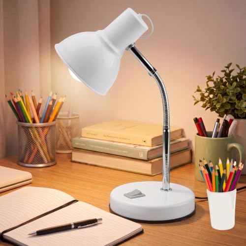 Image of Metal Desk Lamp with Bulb, Red Finish, Adjustable Gooseneck, 16 Inch Height, Strong Body Table Lamp (White)