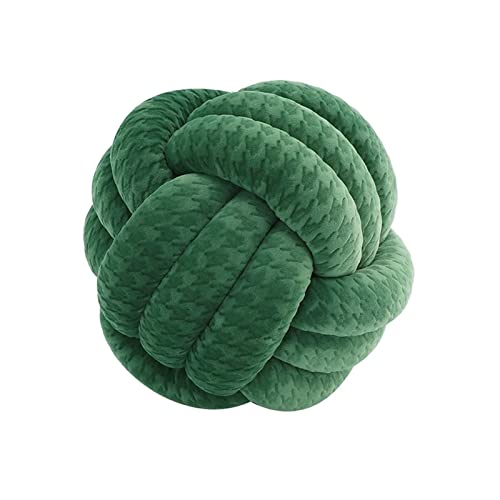 Edumov Soft Knot Ball Pillow, Round Throw Pillows, Hand-woven Velvet Cushion, Cuddle Cushion, Plush Pillow, Kids Cushions, Knot Cushion, Throw Pillows for Bed Sofa, Houndstooth Dark Green, 20cm