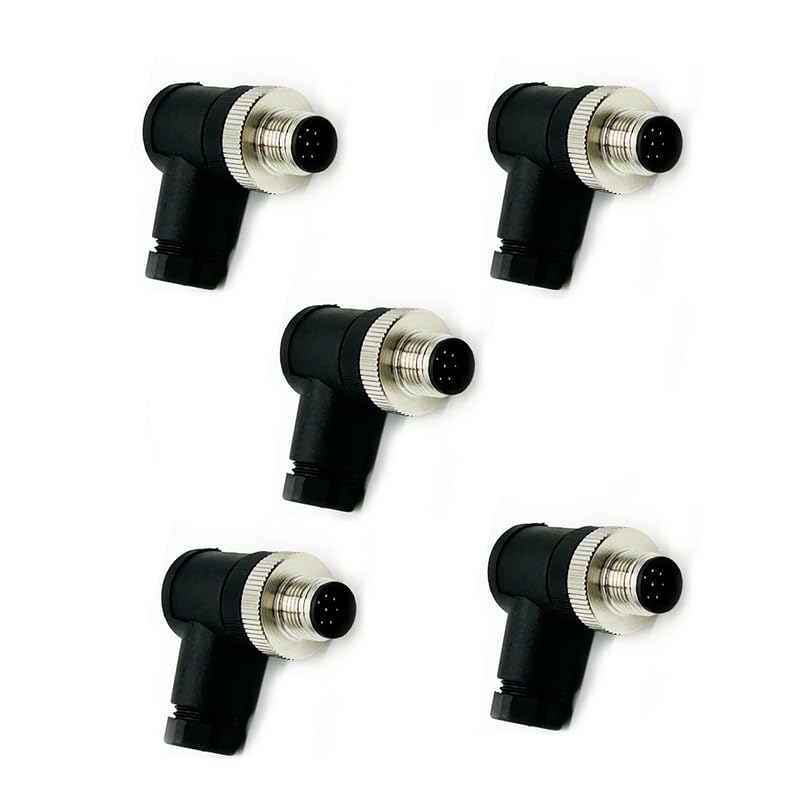 10Pcs M12 8 Pin Male Connector, Right Angle Field Assembly Wireable Adapter 12mm A Code Industrial Circular Connector IP67 Waterproof Sensor for PG7 Cable Unshiled 30V 2A AC/DC for Electric Bicycles