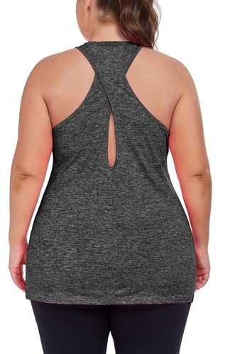Image of ForHailey Women's Plus Size Cross Back Workout Tank Tops Athletic Shirts