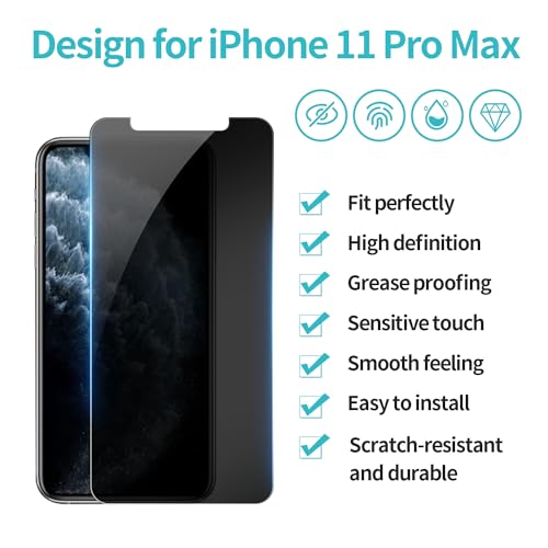 PEHAEL 2Pack for iPhone 11 Pro Max/iPhone Xs Max Privacy Screen Protector Anti-Spy Tempered Glass Film 9H Hardness Easy Installation Bubble Free [6.5 inch]