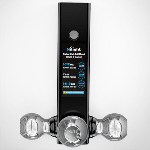 Image of Nilight Multi-Ball Trailer Hitch Ball Mount, 1-7 /8, 2, 2-5 /16-Inch Balls, Triple Ball Mount fits 2-1 /2-Inch Hitch Receiver, Chrome Plating