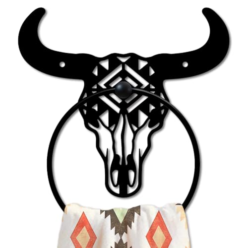 MAYJOYDIY Porte-serviette crâne taureau western mural noir salle bain