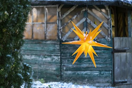 Sterntaler Dekostern | Weihnachtsstern | 18-Zacker | Faltstern | Kunststoff | Gelb | 40cm | Außen | Glühbirne | Netzstecker