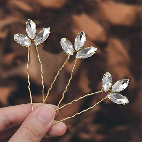 Ludress Wedding Hair Pins Gold Crystal Bride Headpieces Rhinestone Hair Pins Bridal Hair Clips Wedding Hair Accessories for Bride and Bridesmaids (Gold) Cover