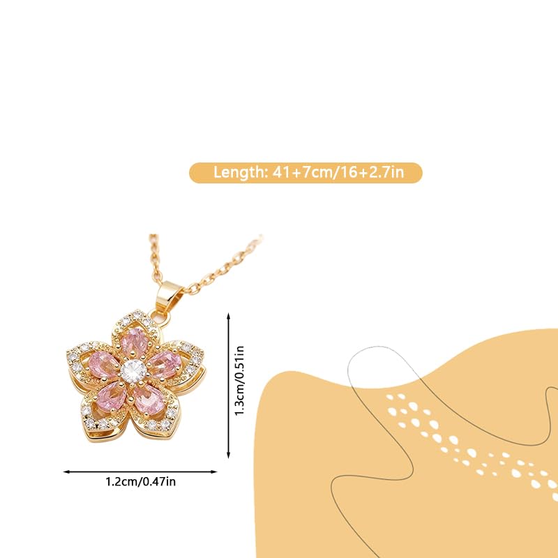 Image of Zibuyu Dainty Flower Chains for Women Stylish Rotatable Blossom Pendant | Necklace for Women, Stainless Steel Adjustable Golden Redbud Flower Choker Jewelry Gift