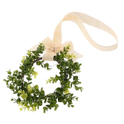 PACKOVE Guirnalda Decorativa Mini para Gabinetes de Cocina, Guirnalda Colgante de Hojas Verdes Artificiales con Cinta de Yute, Decoración Navideña para Puertas, Ventanas, Sillas y