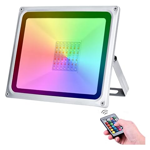RGB Floodlights Outdoor Security Lights, 50W 4000LM Colourful LED Spot Light Adjustable Brightness IP65 Waterproof Garden Lights for Landscape, Stage, Hotel, Stage, Patio Cover