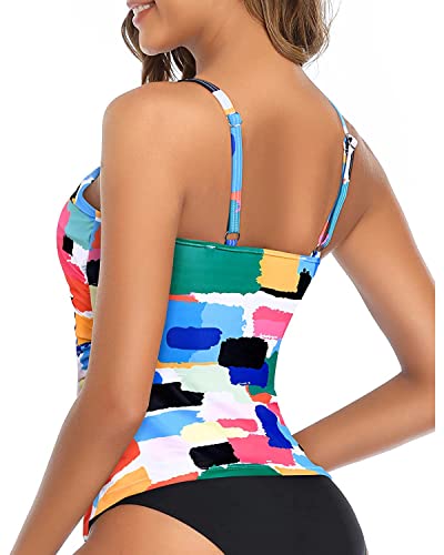 Image of Tempt Me Women Tankini Top Only High Neck Bathing Suit Top Tummy Control Swimsuit Top Ruched Swim Top Without Bottom