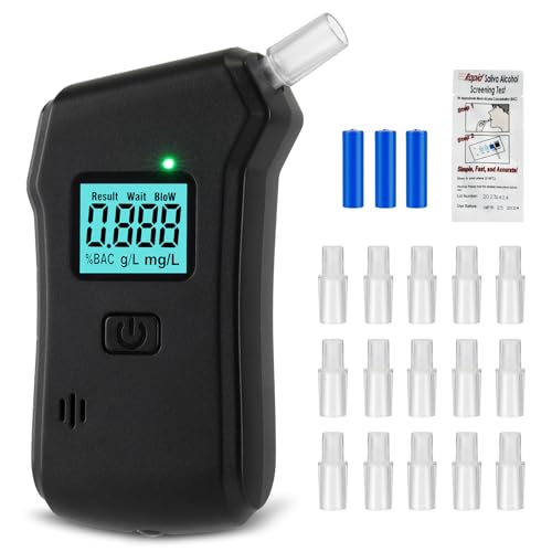 Ethylotest Electronique Homologué NF Ethylometre Éthylotest + Ethylotest Jetable Alcootest Électronique Écran LCD Numerique Test Alcoolémie Homologue Français Portable Personnel avec 15 Embouchures