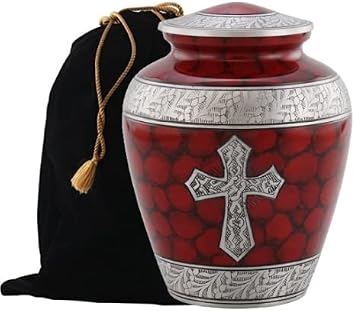 Elite Cross Cloud Cremation Urn - Large Adult Urn - Urn for Ashes - Handcrafted Affordable Urn for Human Ashes with Velvet Bag Red