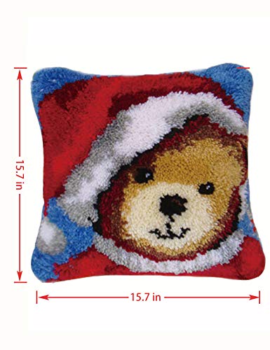 Image of clubevy Latch Hook Kits DIY Crocheting Embroidery Throw Pillow Needlework Cross Stitch Kits (Bear1)