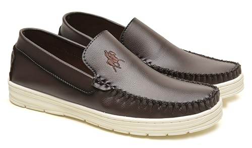 Mocassim Dockside Clássico Masculino Polo London Club, Loafer em Couro ECO Confort (Marrom, BR, Adul