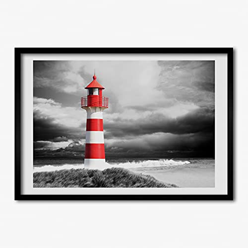 Peinture de phare Tulup 70x50 cm pour habiller un mur vide avec un cadre en bois moderne