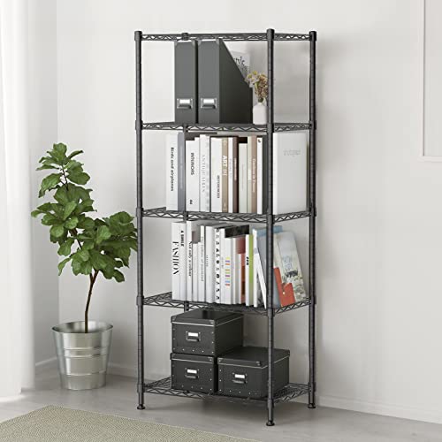 Alvorog 5-Shelf Shelving Storage Unit Heavy Duty Metal Organizer Wire Rack With Leveling Feet And Hooks Adjustable Shelves For Bathroom Kitchen Garage (23.2Lx13.4Wx59.1H) #TOP1