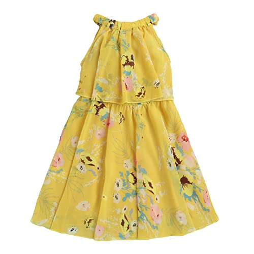 Image of Hopscotch Girl Polyester Blend Floral Print Casual Dress in Yellow Color